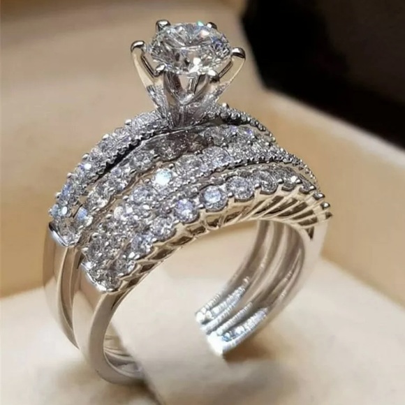 NEW 2pc/set 925 Silver Diamond Ring
